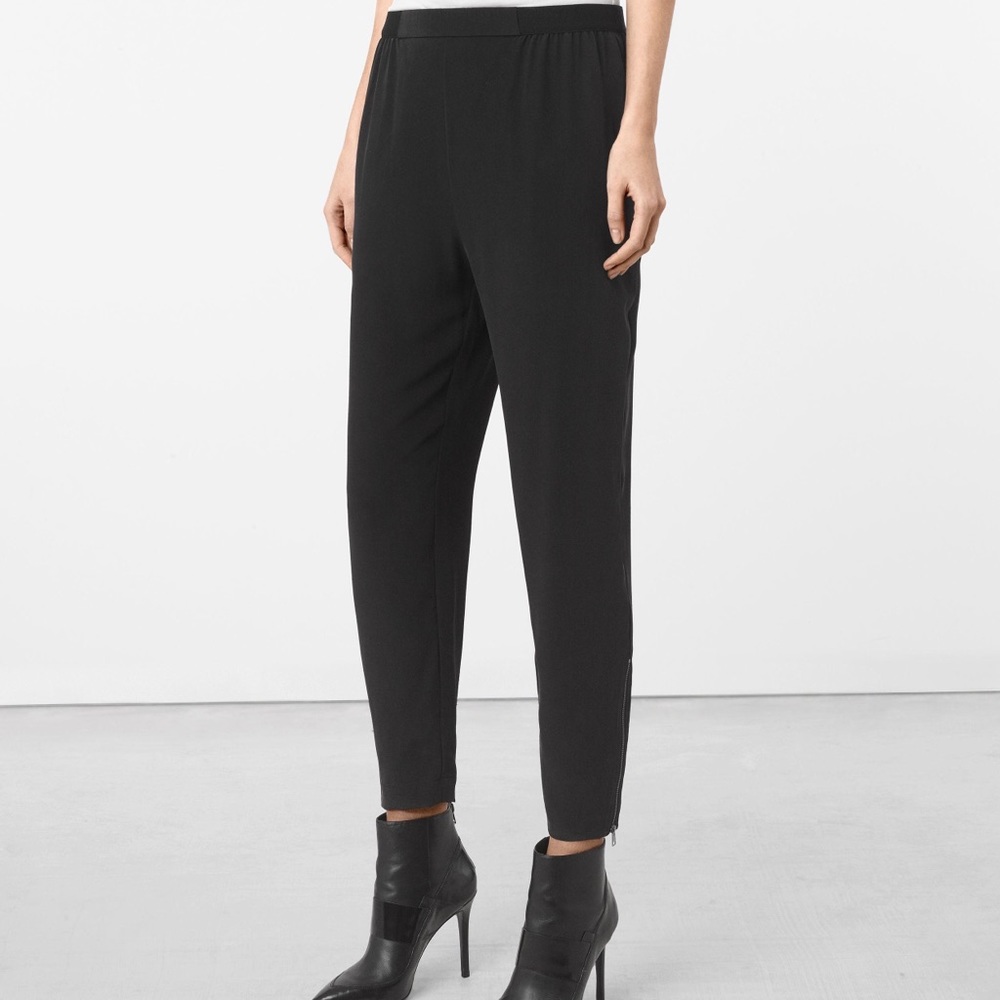 All Saints black 100% silk Helena trousers